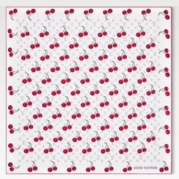 Louis Vuitton x Murakami Cherry Print 90 white silk Scarf - new in box - Picture 2 of 3